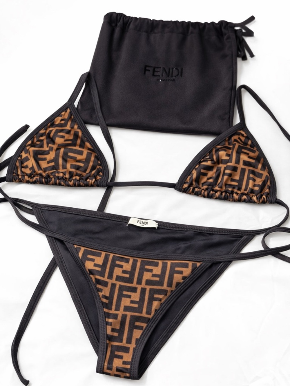 Fendi Brown & Black FF Logo Triangle Bikini Set
